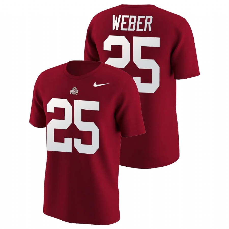 Ohio State Buckeyes Men's NCAA Mike Weber #25 Scarlet Name & Number College Football T-Shirt LWR1449QI